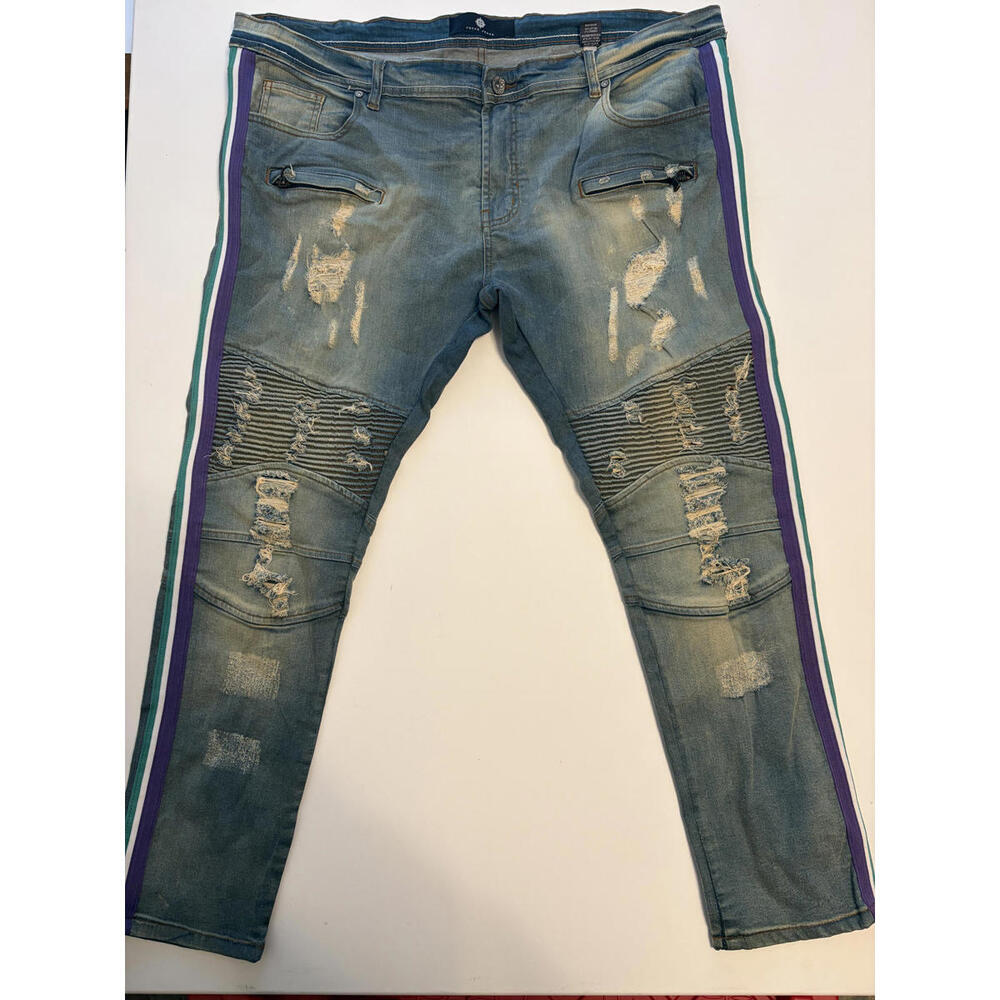 Focus Men's Moto Biker Side Stripes Jeans (Size 44x32)